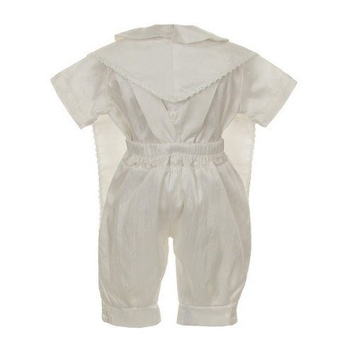 Rain Kids Baby Boys Ivory Silk Stole Hat Baptism Romper Jumpsuit 6-12M - SophiasStyle.com